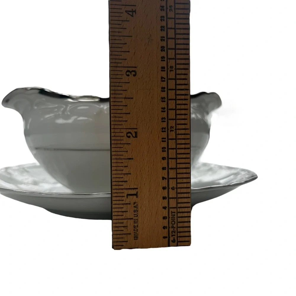 Vintage Silver Sonata By HARMONY HOUSE FINE CHINA Gravy Boat Attached Underplate